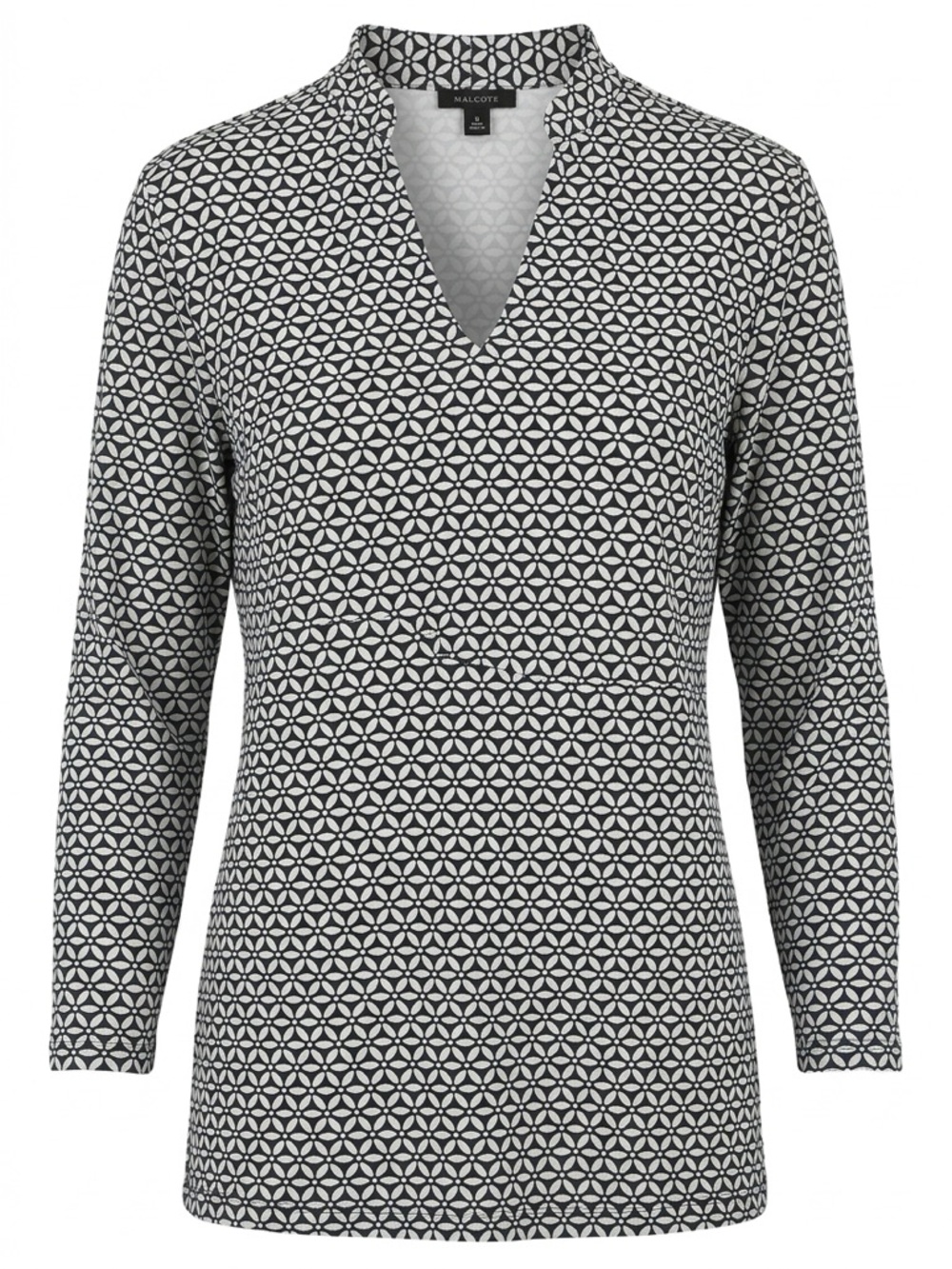 Talbots Black and White Floral-Geo V-Neck Top